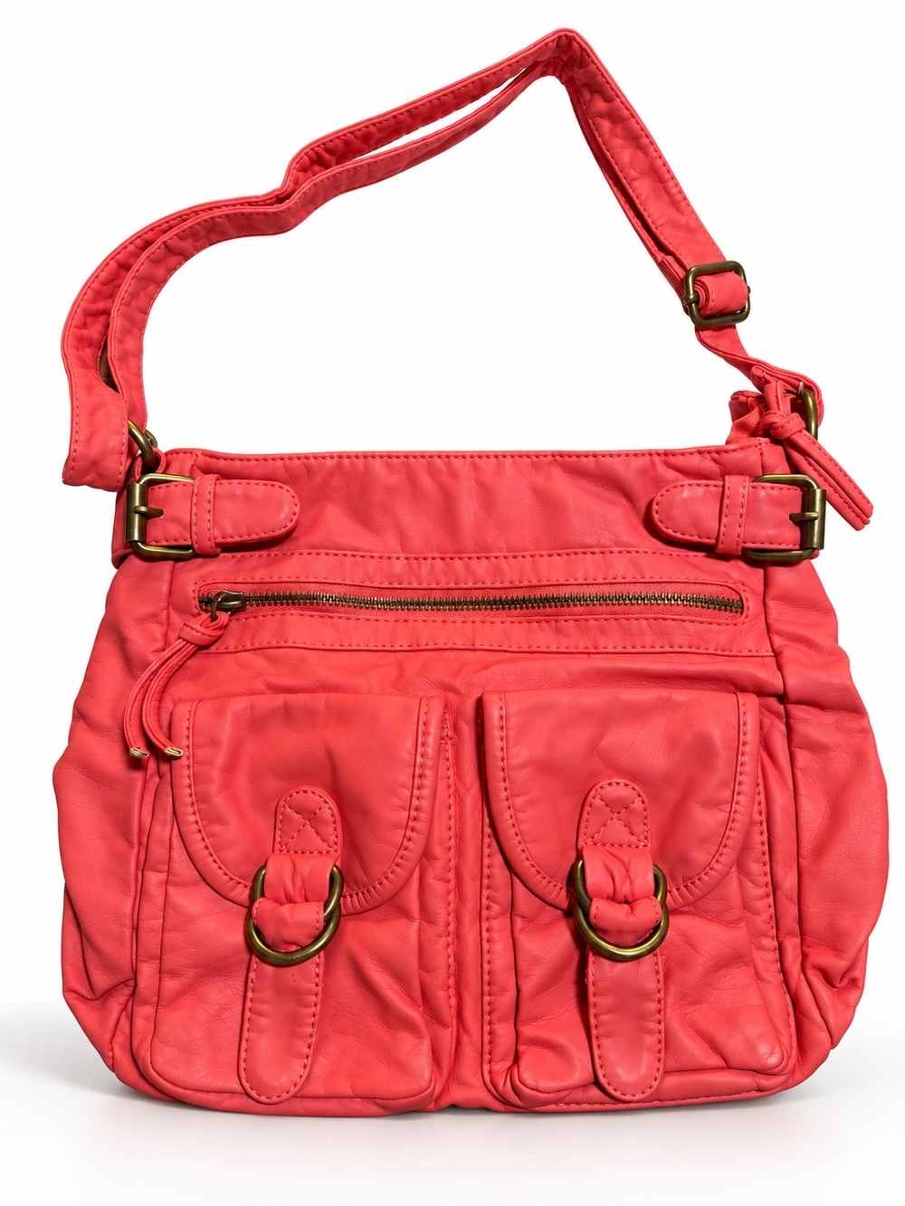Coral Casual Shoulder Bag with Front Pockets